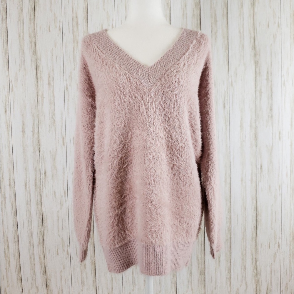 *Plus* Bishop Sleeve V-Neck Solid Tunic Sweater